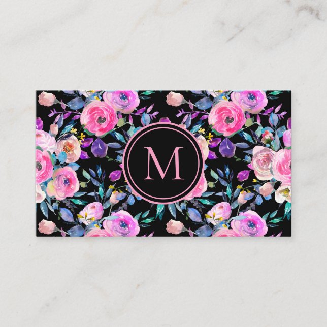 Romantic Blush Pink Floral Watercolor Business Card (Front)