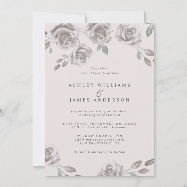 Romantic Blush Pink Floral Watercolor Wedding Invitation (Front)