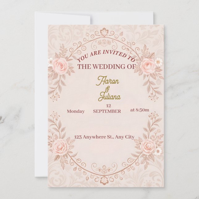 Romantic Blush Pink Floral Wedding Invitation (Front)