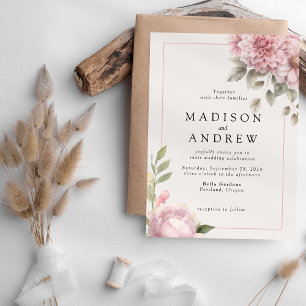 Romantic Blush Pink Floral Wedding Invitation