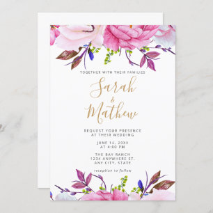 Romantic Blush Pink Floral Wedding Invitation Card