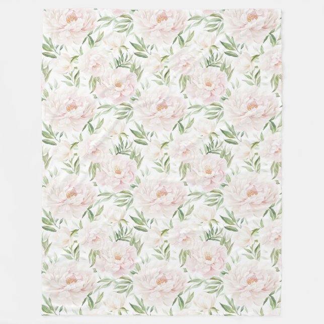Romantic Blush Pink Flowers Fleece Blanket (Front)