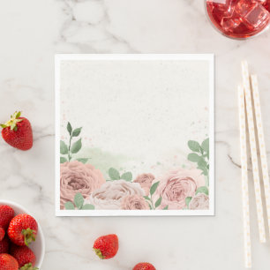 romantic blush pink flowers & leaves napkin