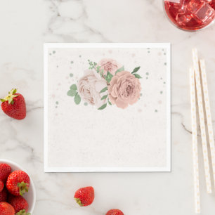 romantic blush pink flowers & leaves napkins