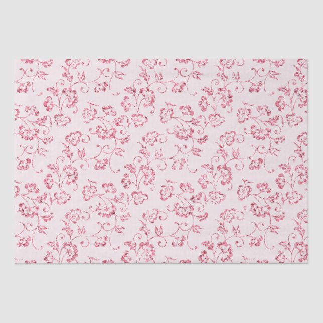 Romantic Blush Pink Glitter Floral Wedding Tissue Paper (Front)