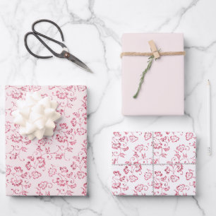 Romantic Blush Pink Glitter Floral Wedding Wrapping Paper Sheet