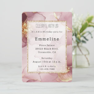 Romantic Blush Pink Gold Abstract Floral Birthday Invitation