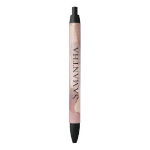Romantic Blush Pink Gold Floral  Black Ink Pen