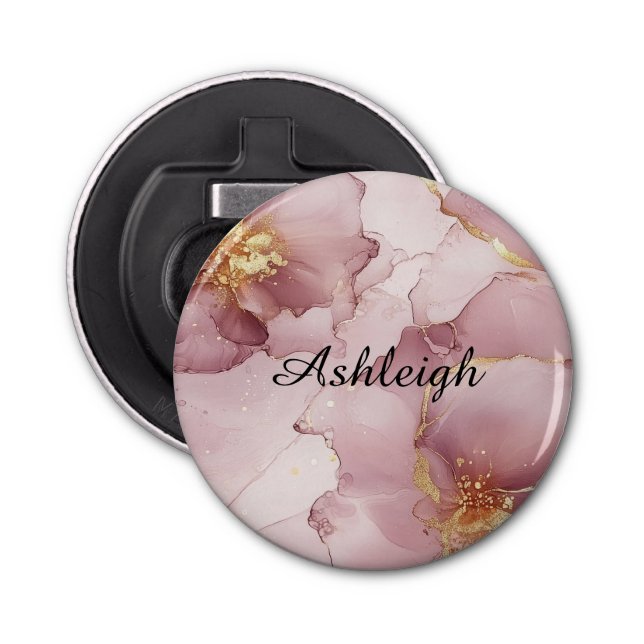 Romantic Blush Pink Gold Floral  Bottle Opener (Front)