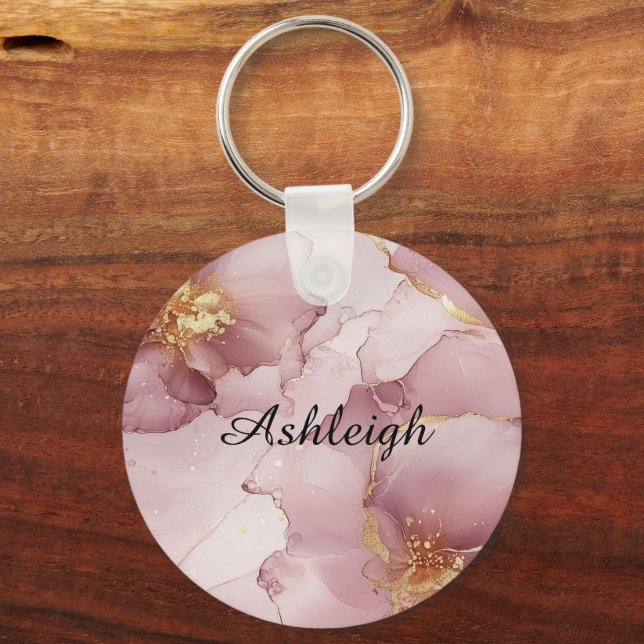 Romantic Blush Pink Gold Floral  Key Ring (Front)