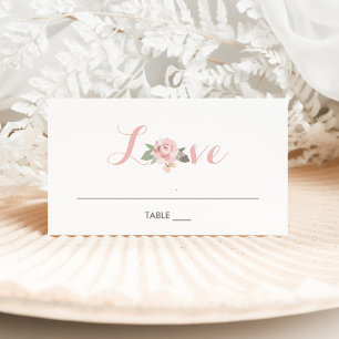 Romantic Blush Pink Gold Floral Love Wedding Place Card