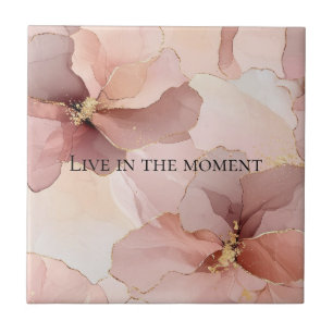 Romantic Blush Pink Gold Floral Tile