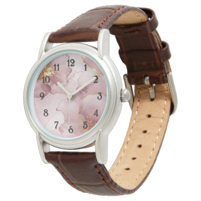 Romantic Blush Pink Gold Floral  Watch (Angled)