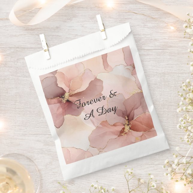 Romantic Blush Pink Gold Floral Wedding Favour Bags (Clipped)