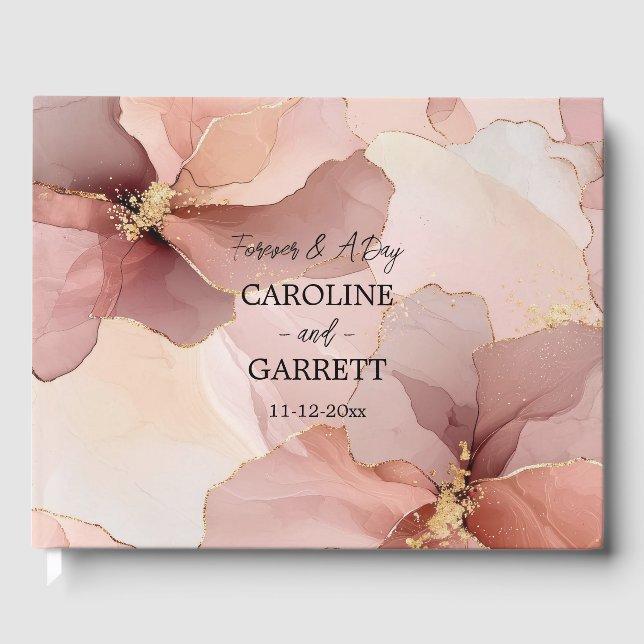 Romantic Blush Pink Gold Floral Wedding Guest Book (Front)