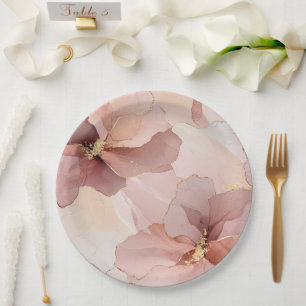 Romantic Blush Pink Gold Floral Wedding Paper Plate