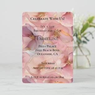 Romantic Blush Pink Gold Glitz Flowers Birthday Invitation