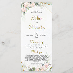 Romantic Blush Pink Greenery Foliage Gold Frame Programme