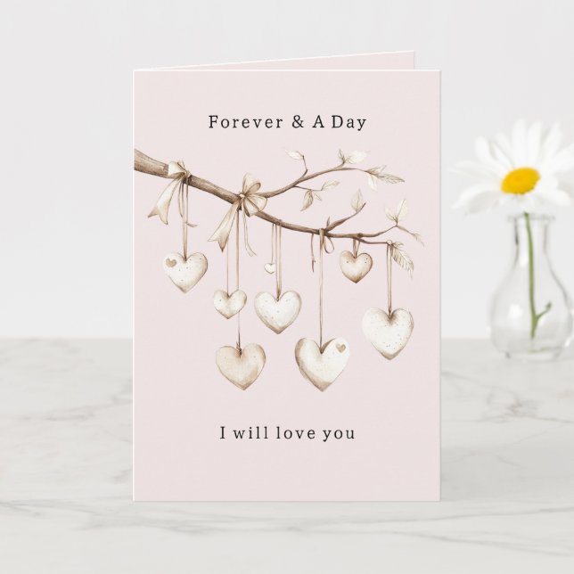 Romantic Blush Pink Hearts Tree Forever Love Card (Small Plant)