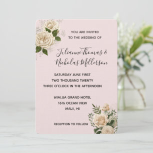 Romantic Blush Pink Ivory Floral Wedding Invitation