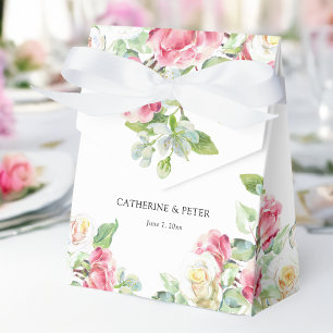 Romantic Blush Pink/Ivory Watercolor Roses Wedding Favour Box