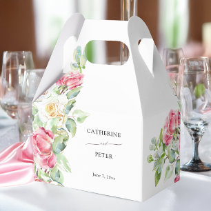 Romantic Blush Pink/Ivory Watercolor Roses Wedding Favour Box