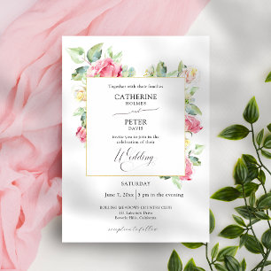Romantic Blush Pink/Ivory Watercolor Roses Wedding Invitation