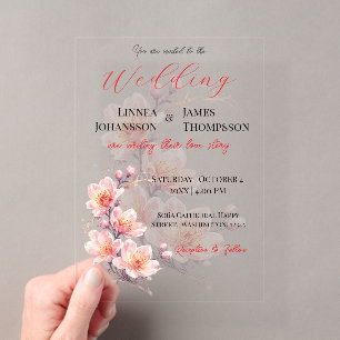 Romantic Blush Pink Magnolia Wedding Invite Acrylic Invitations