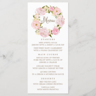 Romantic Blush Pink Peonies Wreath Menu Card