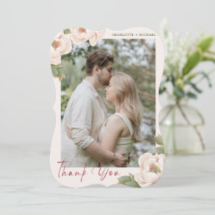 Romantic Blush Pink Peony Flowers Photo Wedding Thank You Card