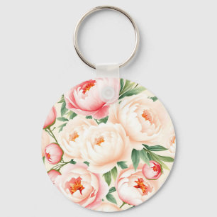 Romantic Blush Pink Peony Pattern Key Ring