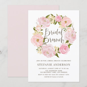 Romantic Blush Pink Peony Wreath Bridal Brunch Invitation