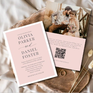 Romantic Blush Pink Photo QR Code Wedding Invitation