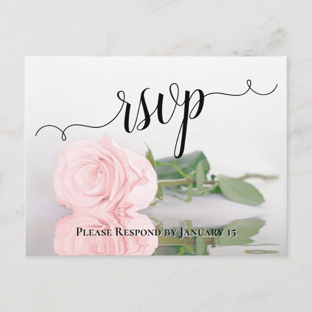 Romantic Blush Pink Reflecting Rose Wedding RSVP Postcard (Front)