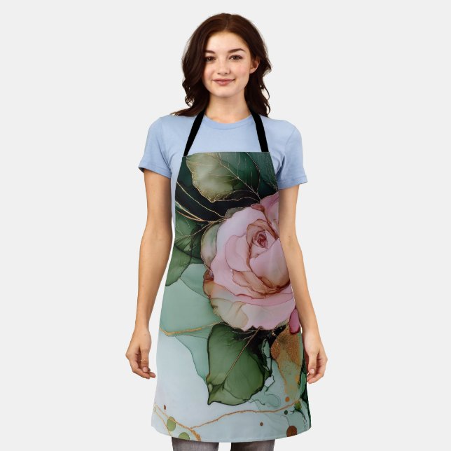 Romantic Blush Pink Rose Floral Bridal shower Apron (Worn)