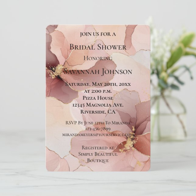 Romantic Blush Pink Rose Floral Bridal Shower Invitation (Standing Front)
