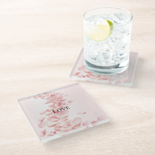 Romantic Blush Pink Rose Petals Glass Coaster