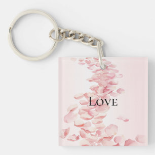 Romantic Blush Pink Rose Petals Key Ring