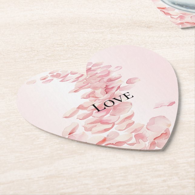 Romantic Blush Pink Rose Petals Paper Coaster (Angled)