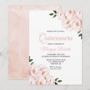 Romantic Blush Pink Rose Quinceanera Party Invitation