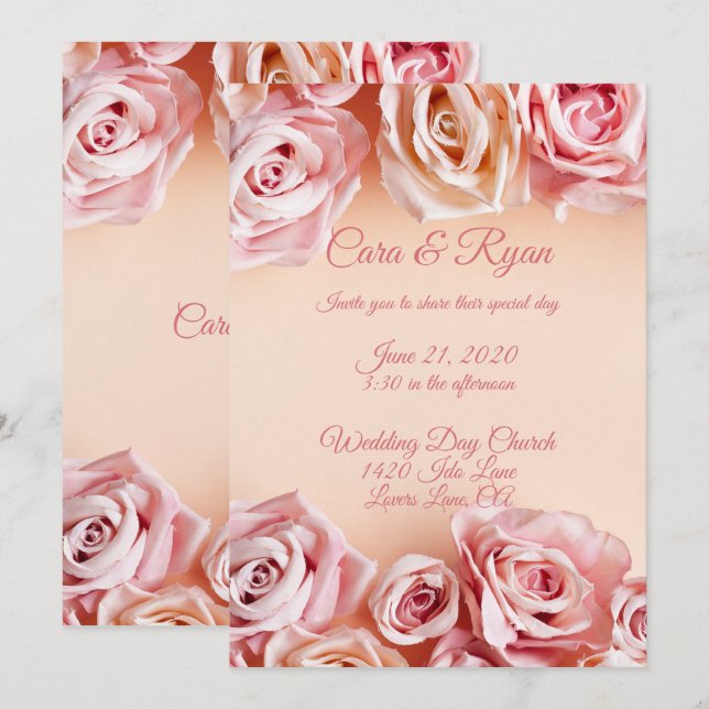 Romantic Blush Pink Roses Elegant Weddding Invitation (Front/Back)