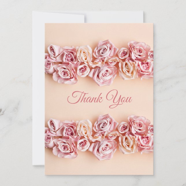 Romantic Blush Pink Roses Elegant Weddding Thank You Card (Front)