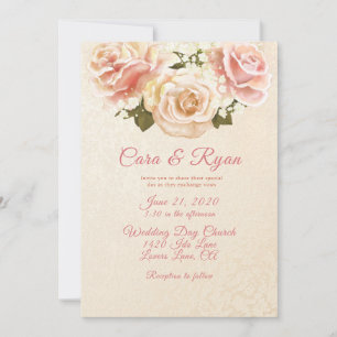 Romantic Blush Pink Roses Elegant Wedding  Invitat Invitation
