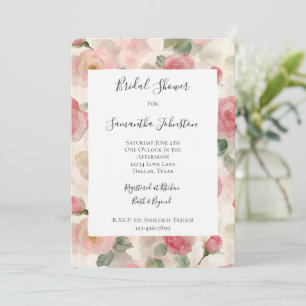 Romantic Blush Pink Roses Floral Bridal Shower Invitation