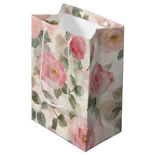Romantic Blush Pink Roses Floral Bridal Shower Medium Gift Bag