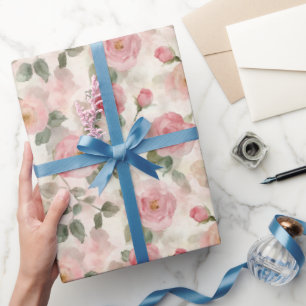 Romantic Blush Pink Roses Floral Bridal Shower Wrapping Paper