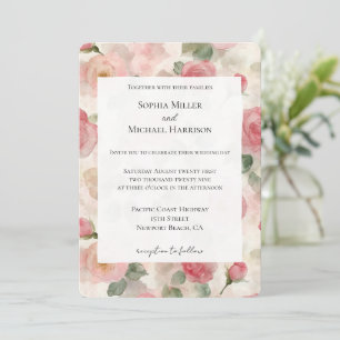 Romantic Blush Pink Roses Floral Wedding Invitation