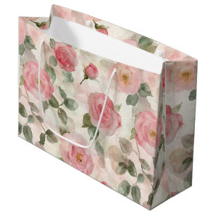 Romantic Blush Pink Roses Floral Wedding Large Gift Bag