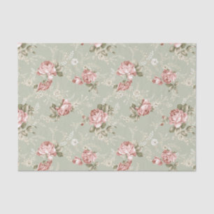 Romantic Blush Pink Roses - Sage Green Background Tissue Paper