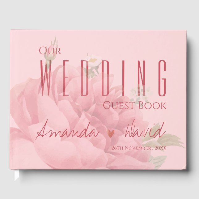 Romantic Blush Pink Roses Wedding  Guest Book (Front)